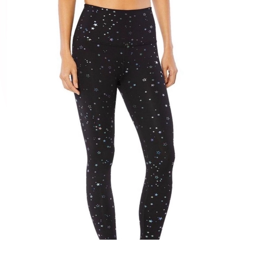 BEYOND YOGA Tossed Star High Waisted Midi Legging - Black Iridescent Stars M
